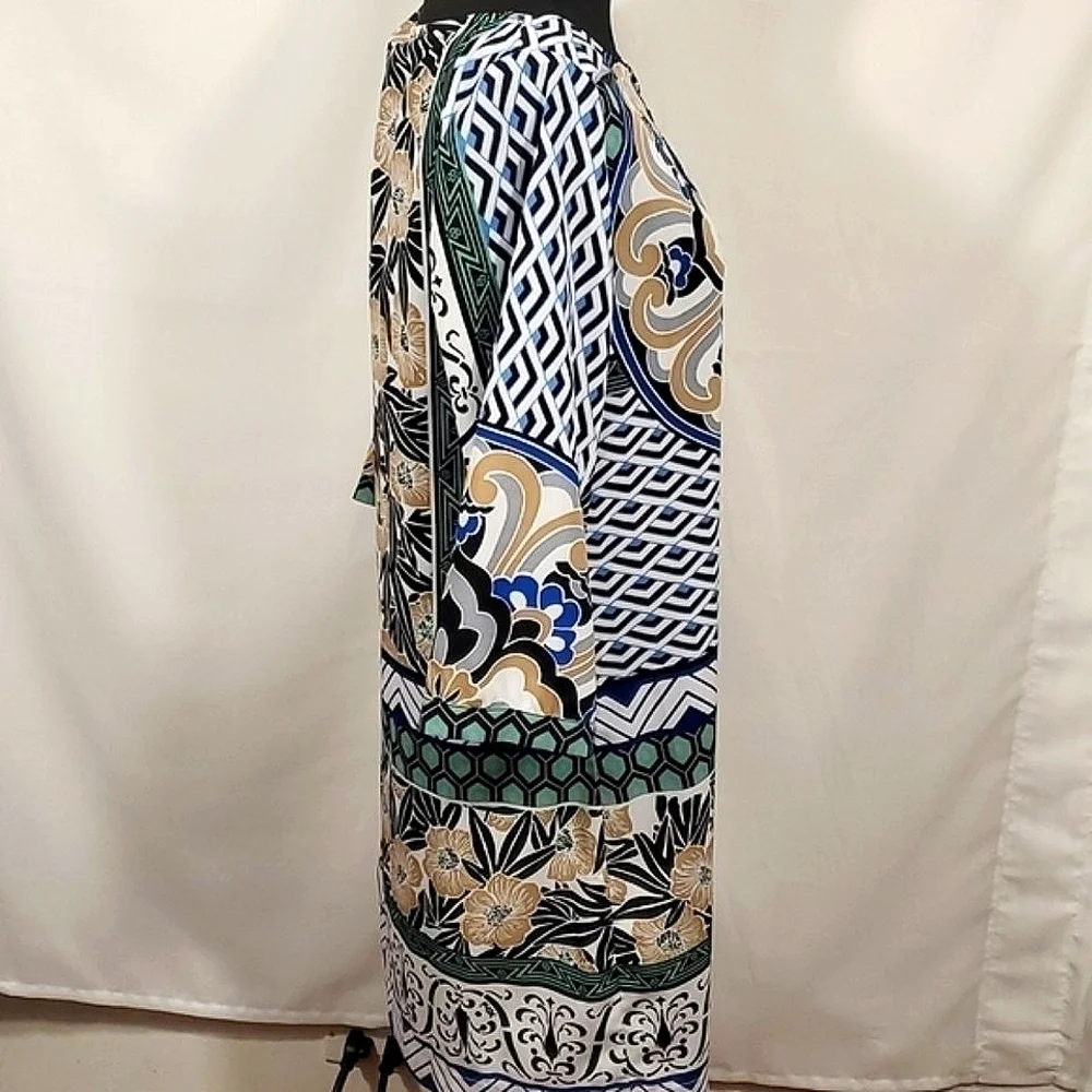Hale Bob Classic Floral Blue Tan Dress Size Medium M NWTG